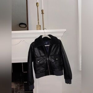 Gap Faux Black Leather Jacket with Fur Trim
